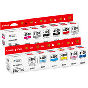 A set of Canon PFI-4100 Lucia PRO Ink 80ml cartridges for the imagePROGRAF iPF PRO-1100 printer, displayed with their color labels.