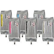 A set of six 800ml cartridges of Mutoh ValueJet UH21 UV ink in various colors.
