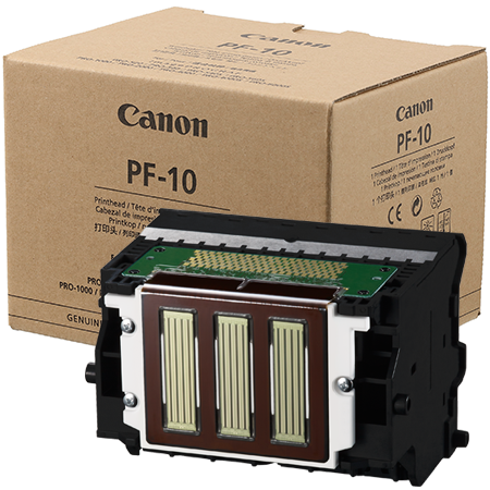 Canon printer head with packaging in the background