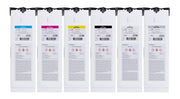 Set of ink cartridges with labels on a white background