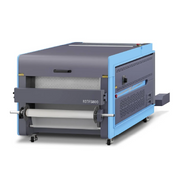 Large industrial machine with blue and gray color scheme on a white background