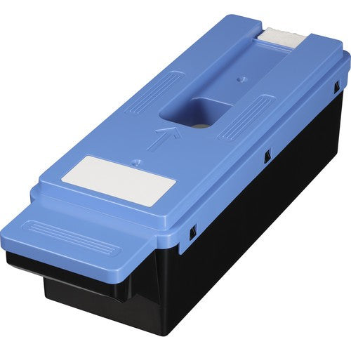 A Canon imagePROGRAF Maintenance Cartridge, featuring a blue and black color scheme, used for waste ink collection in large format printers.