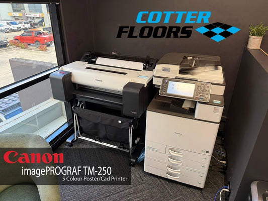 Cotter Floors Squeeze in a Canon TM-250 Plan Printer