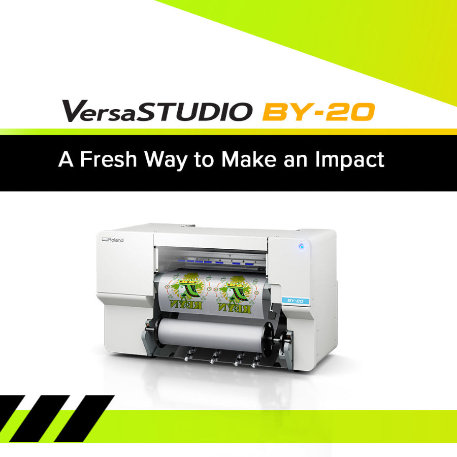 VersaSTUDIO BY-20 printer with green and black accents on a white background