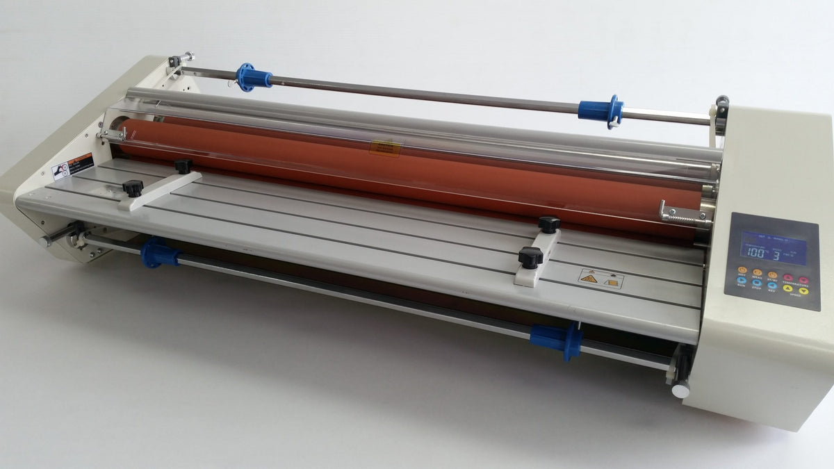 Laminating machine with a roller on a white background