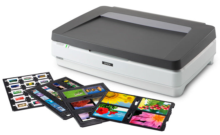 Scanner with slide and negative scanners on a white background