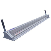 A large format benchtop trimmer with a silver body and black handles, labeled with the brand name Keencut.
