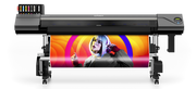 Large-format printer with colorful print on a white background