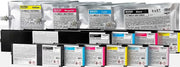 A collection of MUTOH MS31 Eco Ultra Ink bags in various colors for different printer models.