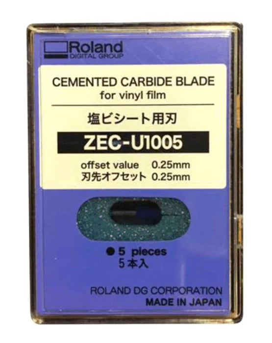 Roland cemented carbide blade packaging for vinyl film on a white background