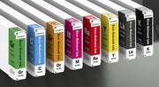 Set of Roland Eco-Solvent Ink cartridges on a gray background