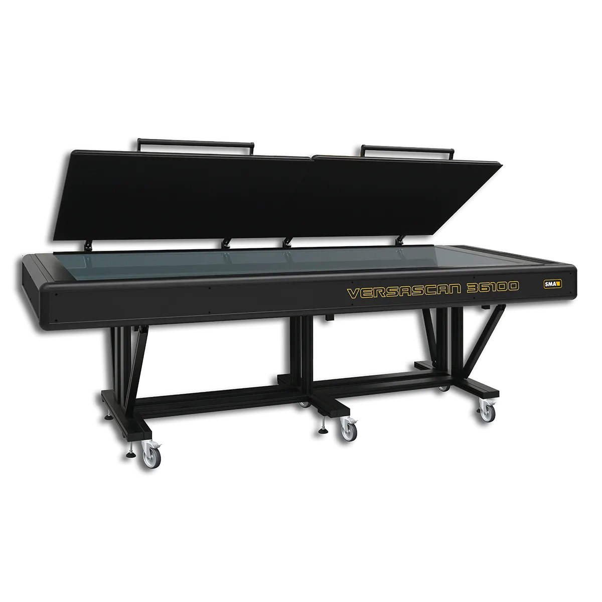 Large flatbed scanner with open lid on a white background