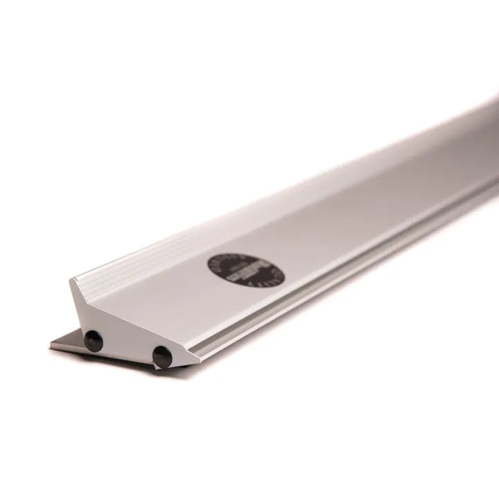 Metallic strip with a logo on a white background