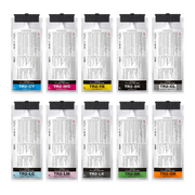 Set of TR2 ink cartridges with labels on a white background