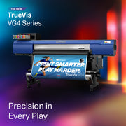 Roland TrueVis VG4 Series printer with colorful background