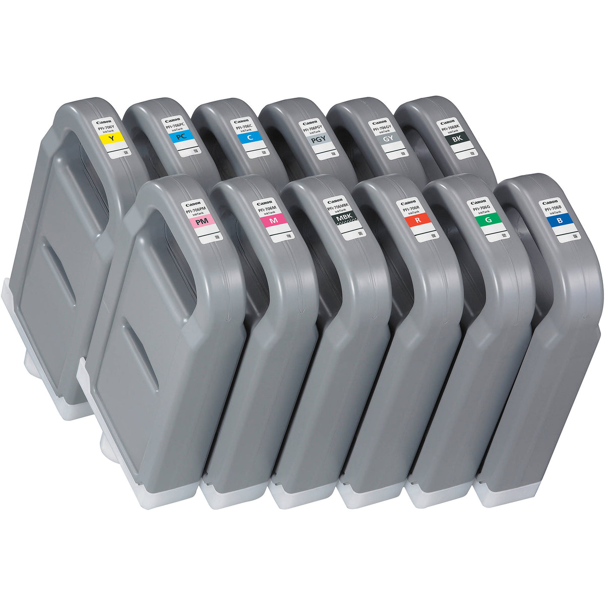 A set of Canon PFI-706 Lucia EX Ink cartridges in various colors.
