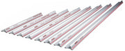A set of silver anodised aluminium straight edges of various sizes with red detailing, designed for precision cutting and marking tasks.