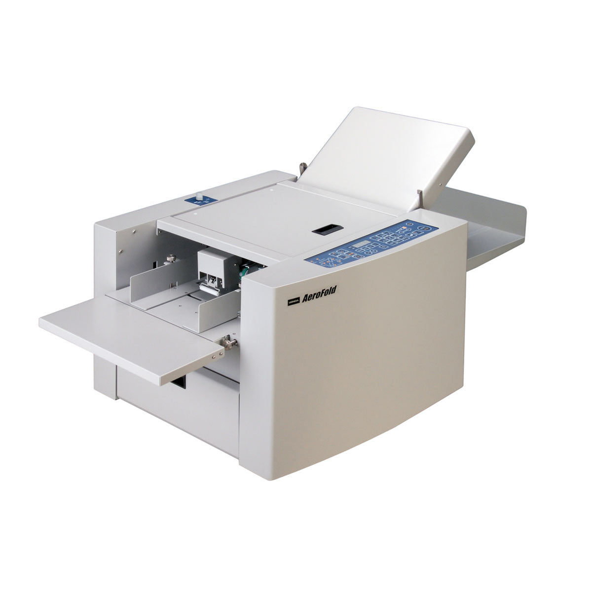 A UCHIDA AeroFold Plus Folding Machine, a belt fed suction feed folder machine, primarily in white and gray colors.