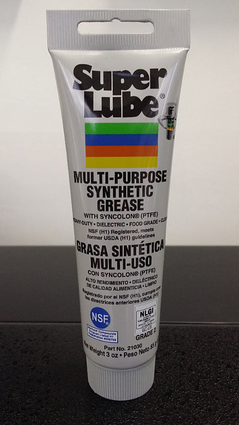 A tube of Mutoh Super Lubricant Multi-Purpose Synthetic Grease with text highlighting its use for printer maintenance.
